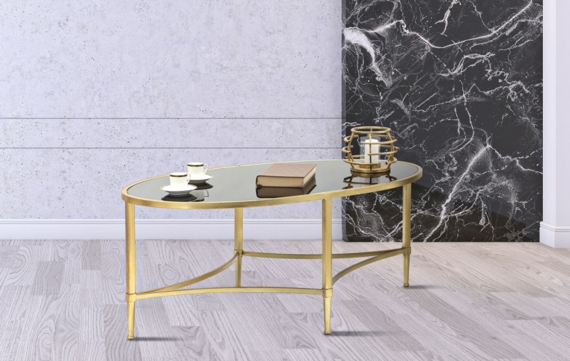 Masa de cafea din sticla si metal Royal Negru / Auriu, L110xl60xH45 cm