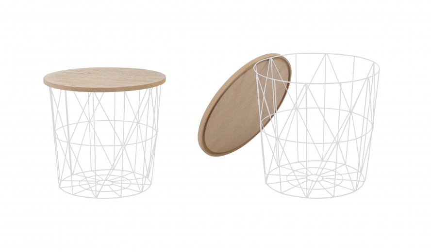 Masa de cafea din MDF, furnir si metal Marietta Natural / Alb, Ø42xH41 cm