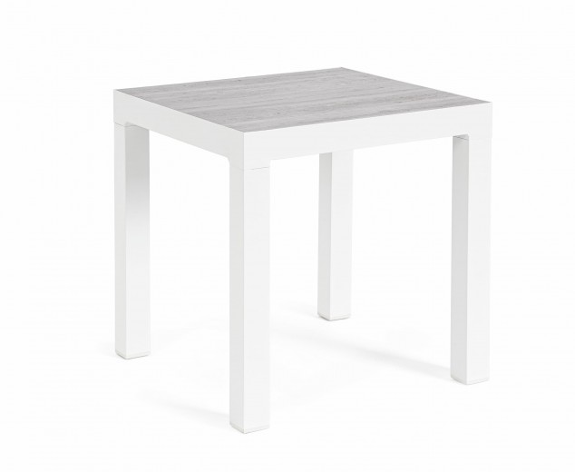 Masa de cafea pentru gradina / terasa, din aluminiu si ceramica, Kledi Square Gri / Alb, L50xl50xH46 cm