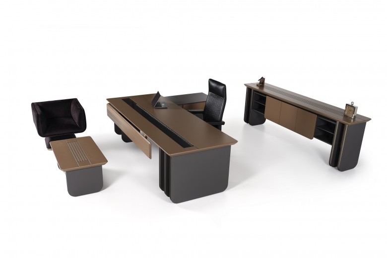 Set Mobilier Birou cu 3 piese Spoty Wood Nuc / Negru