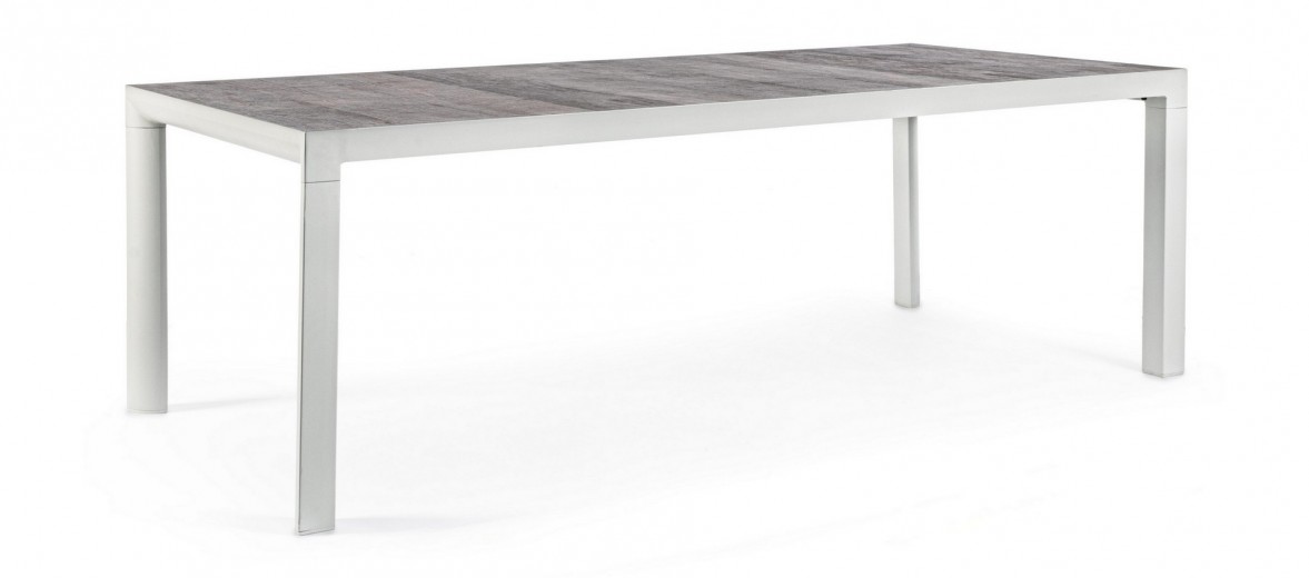 Masa de gradina / terasa din ceramica si metal, Mason Stejar Dark Grey / Alb, L220xl100xH74 cm