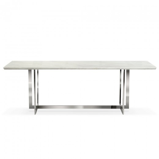 Masa din conglomerat si metal, Marble Alb / Argintiu, L220xl100xH76 cm