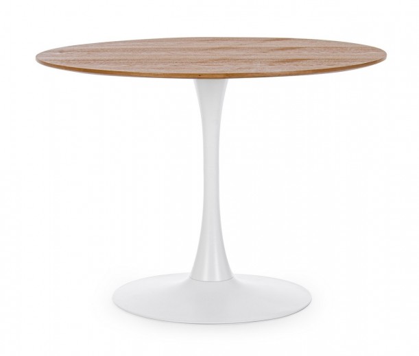 Masa rotunda din furnir, MDF si metal Bloom Small Natural / Alb, Ø100xH75 cm