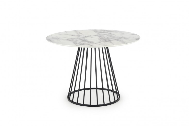 Masa rotunda din MDF si metal, Broderick Alb / Negru, Ø110xH75 cm