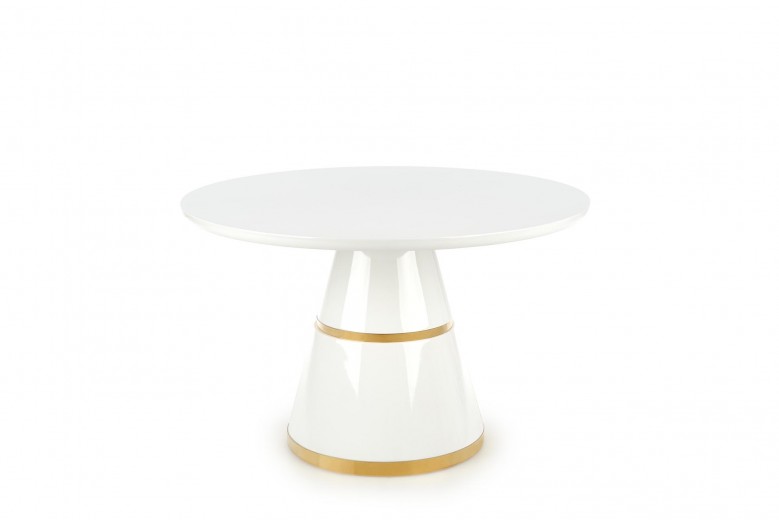 Masa rotunda din MDF si metal, Veena Alb / Auriu, Ø120xH76 cm
