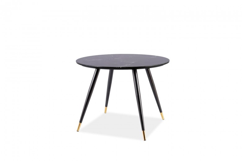 Masa rotunda din MDF, sticla si metal, Cynder II Negru / Auriu, Ø100xH76 cm