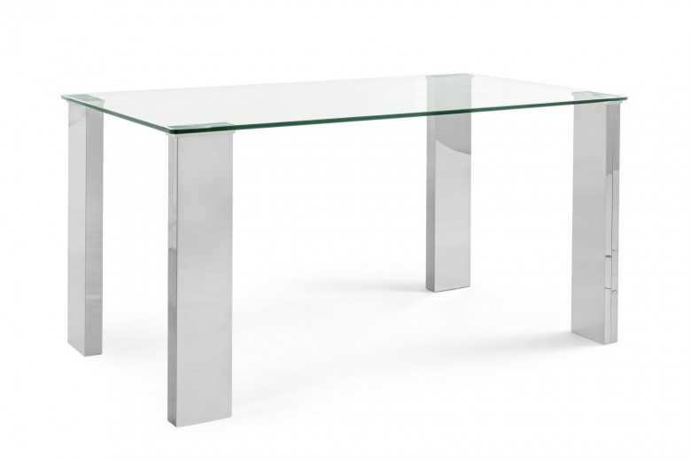 Masa din sticla si MDF New Arley Small Transparent / Crom, L140xl80xH75 cm
