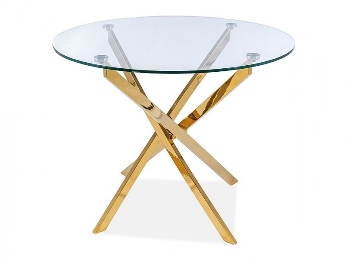 Masa rotunda din sticla si metal, Agalia Transparent / Auriu, Ø90xH75 cm
