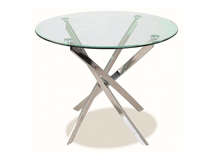 Masa rotunda din sticla si metal, Agalia Transparent / Crom, Ø90xH75 cm
