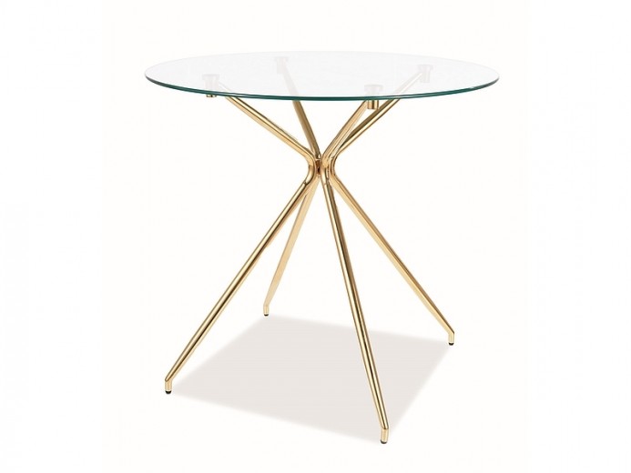 Masa rotunda din sticla si metal Aziel Transparent / Auriu, Ø80xH76 cm