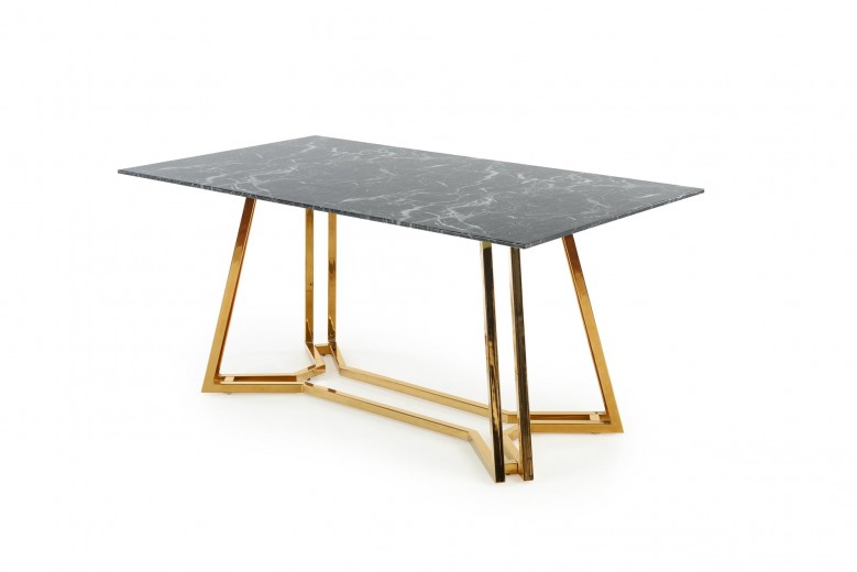 Masa din sticla si metal, Koralia Negru / Auriu, L160xl90xH75 cm