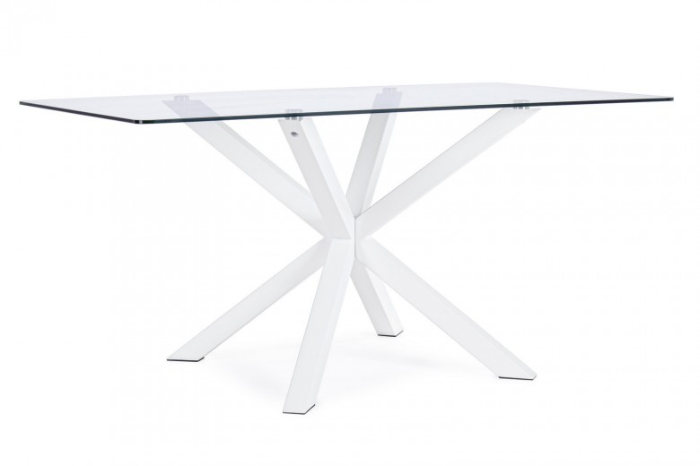 Masa din sticla si metal May Rectangular Transparent / Alb, L160xl90xH76 cm