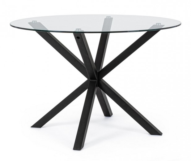 Masa rotunda din sticla si metal May Transparent / Negru, Ø114xH76 cm