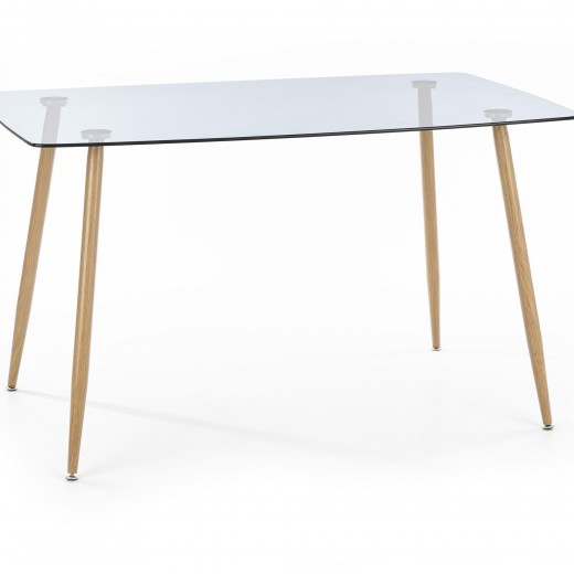 Masa din sticla si metal, Nevio Fumuriu / Stejar Honey, L130xl80xH75 cm