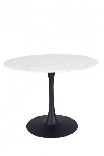 Masa rotunda din sticla si metal, Ontarinio Alb / Negru, Ø100xH76 cm