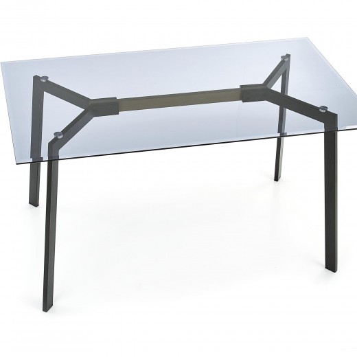Masa din sticla si metal, Trixy Fumuriu / Negru, L140xl80xH75 cm