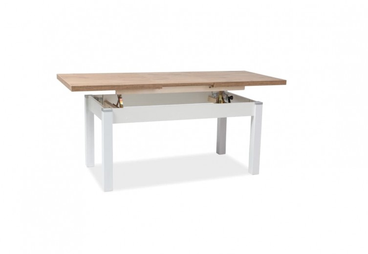 Masa extensibila de cafea, din pal Khloe Stejar Lancelot / Alb, L124-164xl64xH56-75 cm