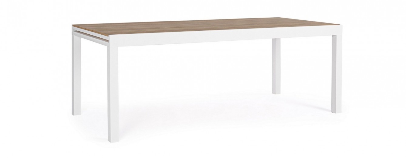 Masa extensibila de gradina / terasa din lemn compozit si metal, Elias I Natural / Alb, L200-300xl95xH74 cm