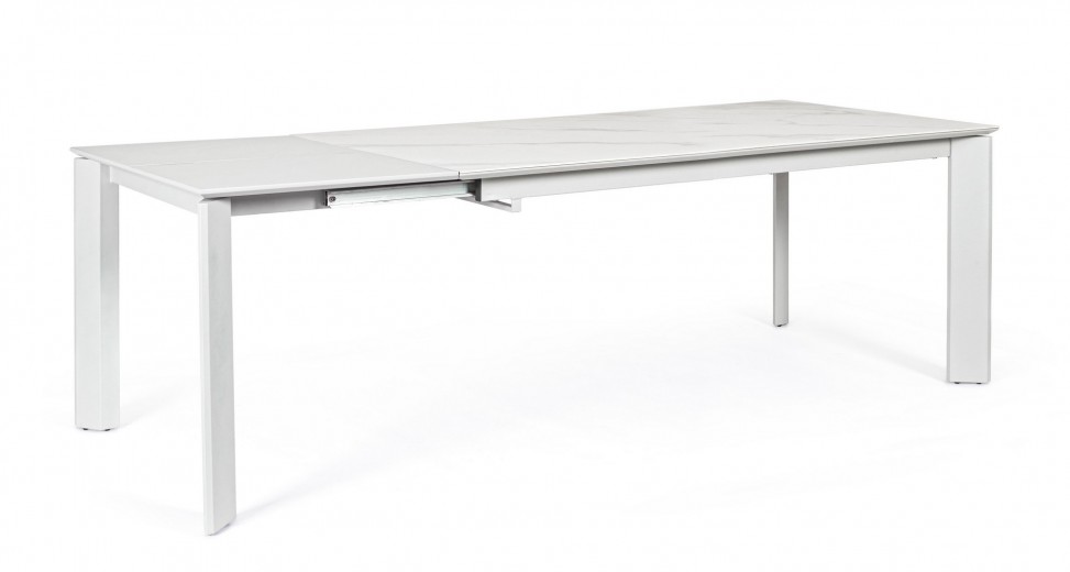 Masa extensibila din ceramica, MDF si metal Briva Large Gri Deschis / Alb, L160-220xl90xH76 cm