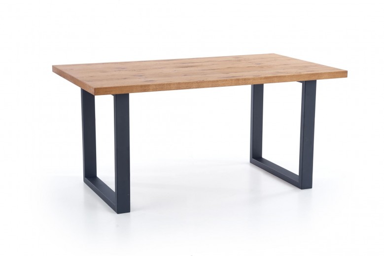 Masa extensibila din lemn, furnir si metal, Patwin Stejar Deschis / Negru, L160-250xl90xH76 cm