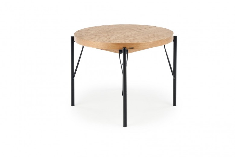 Masa extensibila din MDF, furnir si metal, Infernalis Stejar / Negru, L100-300xl100xH76 cm