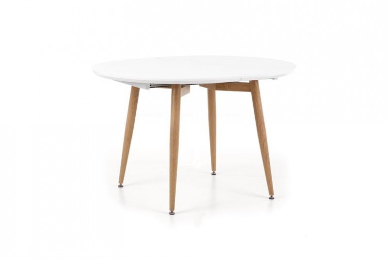 Masa extensibila din MDF si metal, Edvard Alb / Stejar San Remo, L120-200xl100xH75 cm