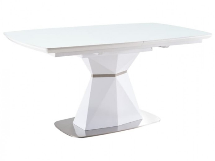 Masa extensibila din MDF, sticla si metal, Corentin Alb, L160-210xl90xH76 cm