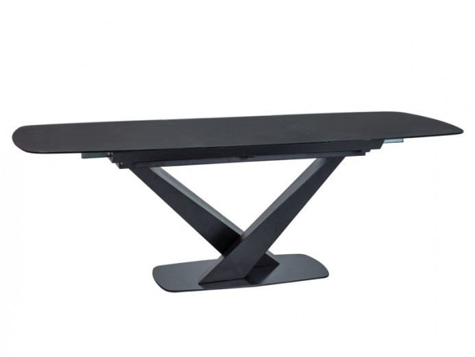 Masa extensibila din MDF, sticla si metal Cassian Negru, L160-220xl90xH76 cm