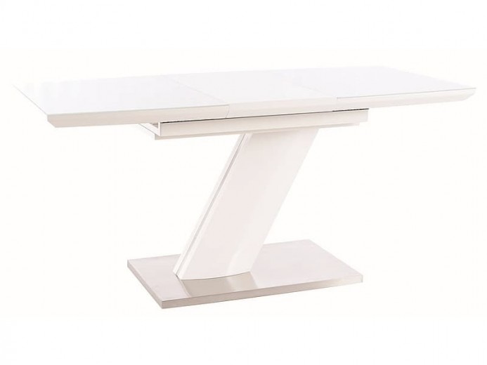 Masa extensibila din MDF, sticla si metal, Torkel Alb, L120-160xl80xH76 cm