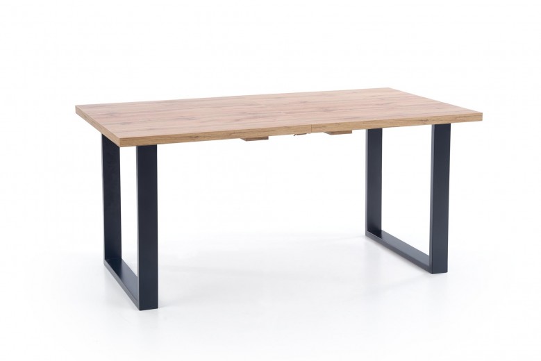 Masa extensibila din pal si metal, Vilmos Small Stejar Wotan / Negru, L135-185xl85xH74 cm