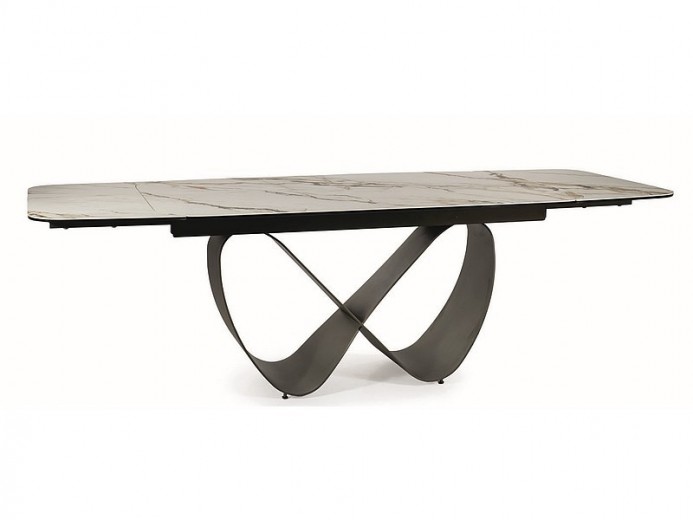 Masa extensibila din sticla, ceramica si metal, Infamy Alb / Maro, L160-240xl95xH76 cm