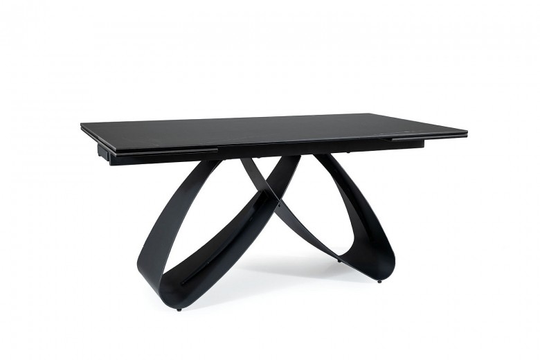 Masa extensibila din sticla, ceramica si metal, Sahara Negru / Negru Mat, L160-240xl90xH76 cm
