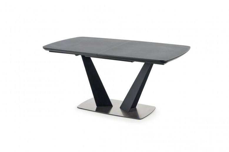 Masa extensibila din sticla, MDF si metal, Fangoris Gri Inchis / Negru, L160-220xl90xH76 cm
