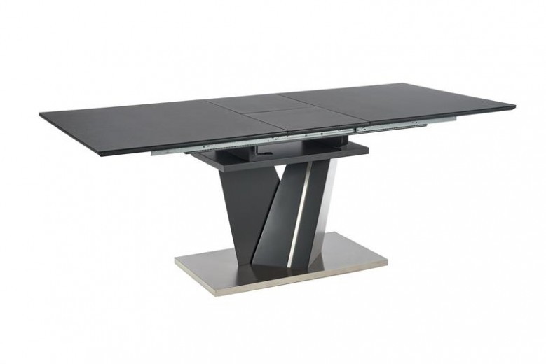 Masa extensibila din sticla, MDF si metal, Salvo Gri inchis, L160-200xl90xH77 cm