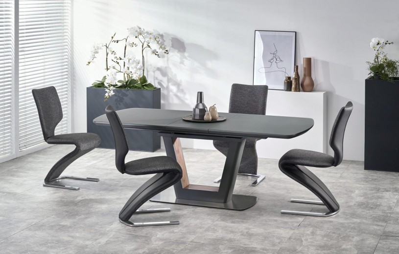 Masa extensibila din sticla si MDF, Bilotari Antracit / Nuc, L160-200xl90xH76 cm