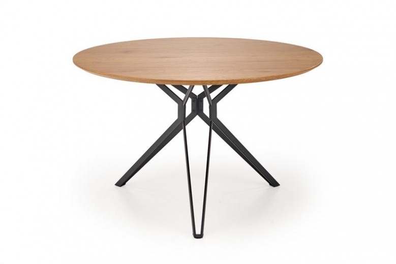 Masa rotunda din MDF si metal, Pisces 2 Stejar Auriu / Negru, Ø120xH76 cm