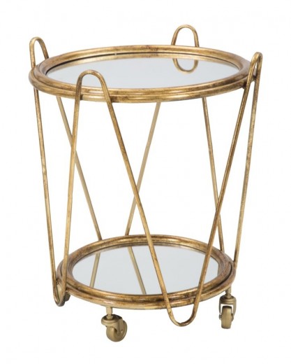 Masuta suport telefon din metal si sticla pe rotile Glam Trolley Gold, Ø52,5xH60 cm