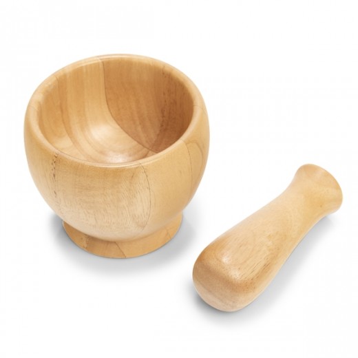 Mojar cu pistil din lemn de cauciuc, Pestle Natural Ø12xH10 cm