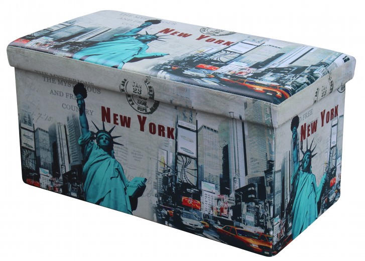 Taburet cu spatiu de depozitare Moran XL New York Multicolor, l76xA38xH38 cm
