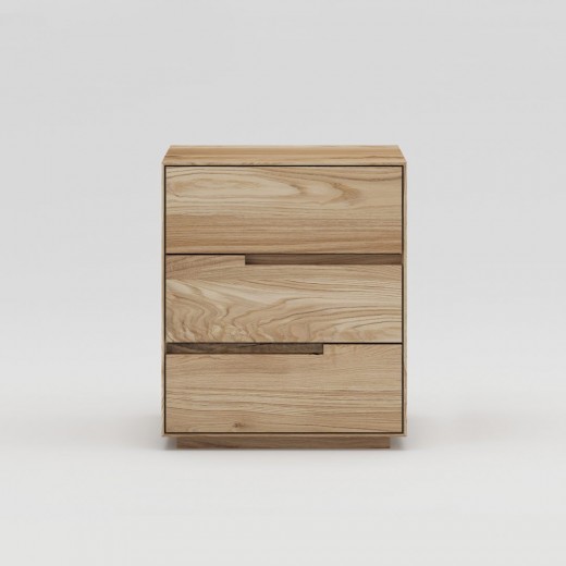 Noptiera din lemn de stejar, cu 3 sertare, Huminis Natural, l50xA40xH58 cm