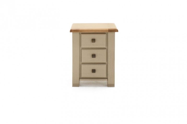 Noptiera din lemn de stejar si furnir, cu 3 sertare Logan Taupe, l54xA40xH70 cm