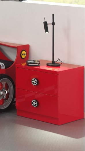 Noptiera din MDF cu 2 sertare, pentru copii Le Mans Rosu, l47xA47xH39,4 cm
