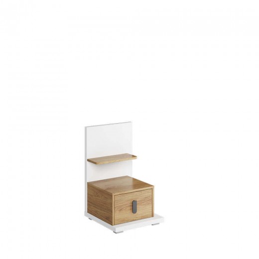 Noptiera din pal cu 1 sertar si 1 etajera, pentru copii si tineret, Simi 08 Dreapta Natural / Alb, l43xA45xH70 cm