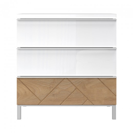 Noptiera din pal si MDF, cu 3 sertare, Avis NS3/AV Tall Alb / Nuc Pacific, l56xA40xH59 cm