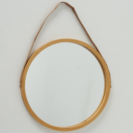 Oglinda decorativa cu rama din bambus Akemi Natural, Ø38 cm