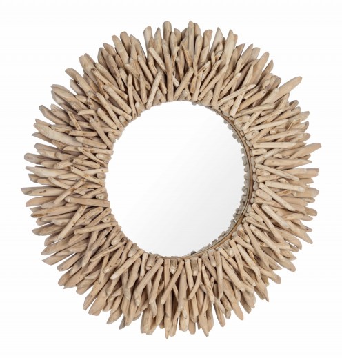 Oglinda decorativa cu rama din lemn de tec, Sarabi Natural, Ø80 cm