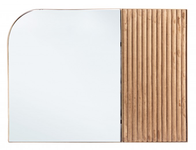 Oglinda decorativa cu rama din metal si stofa Rayn Velvet Auriu, l90xH90 cm