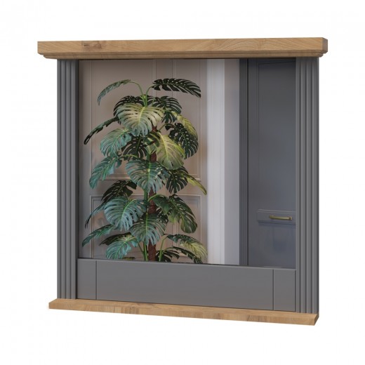 Oglinda decorativa cu rama din pal si MDF, Tara Small OG Grafit / Nuc Pacific, l84xH79 cm