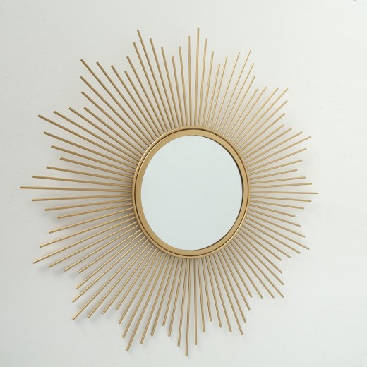Oglinda decorativa cu rama metalica Brooklyn Auriu, Ø50 cm