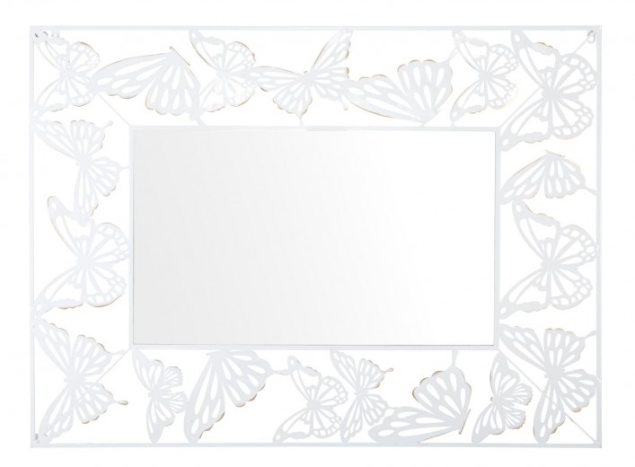 Oglinda decorativa cu rama metalica, Butterfly Rectangle Alb, l115xH85 cm